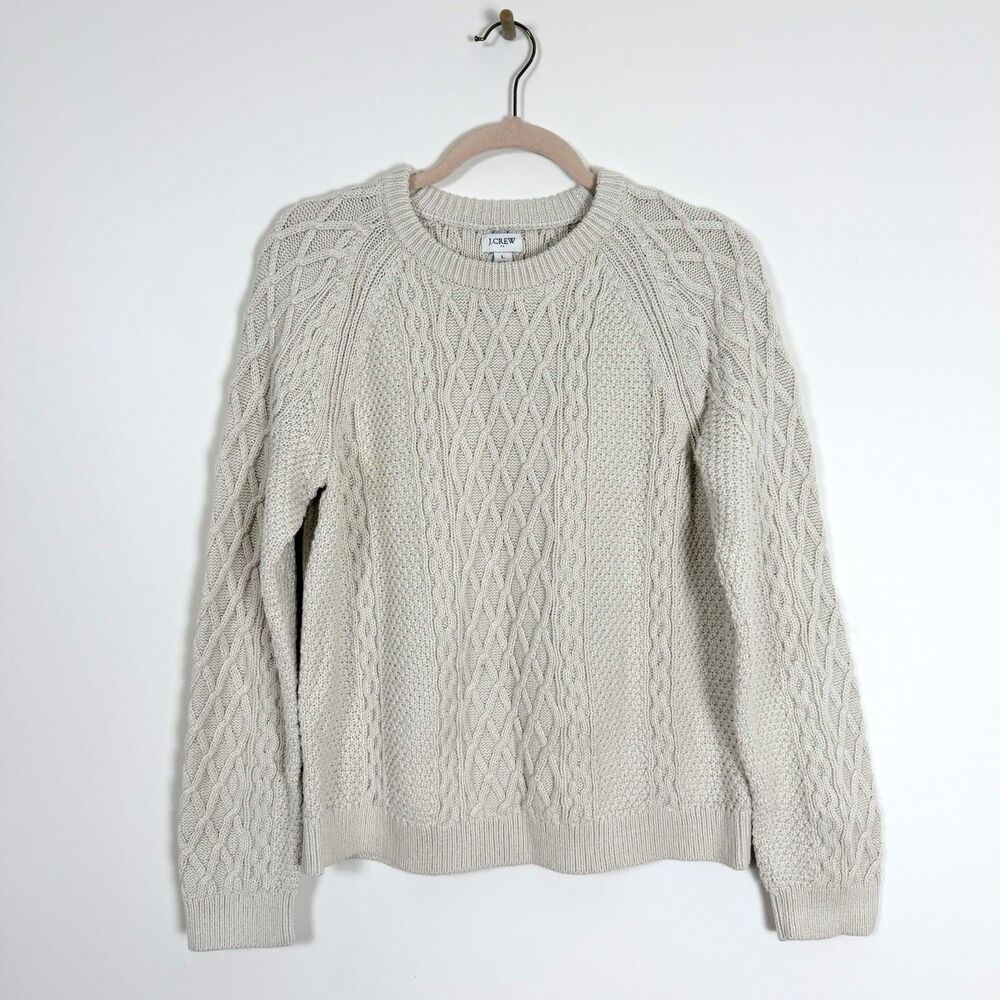 *SOLD* J. Crew Classic Cable Knit Sweater Ivory Cotton Relaxed Fit